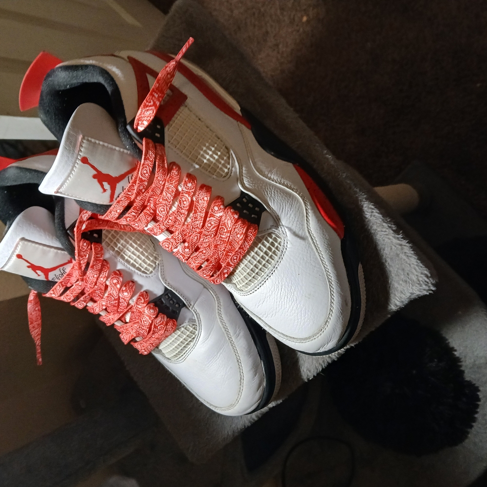 Air Jordan Retro 4 White and Red Sneakers
